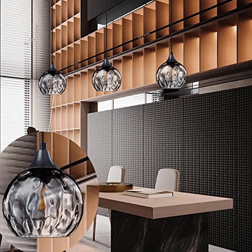 6.3" Grey Hammer Glass Pendant Lights, 3 Pack