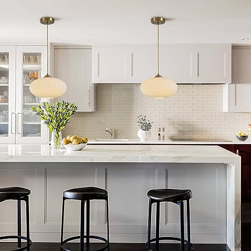 Gold Globe Pendant Light with Opal Glass Shade