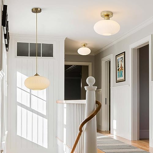 Gold Globe Pendant Light with Opal Glass Shade