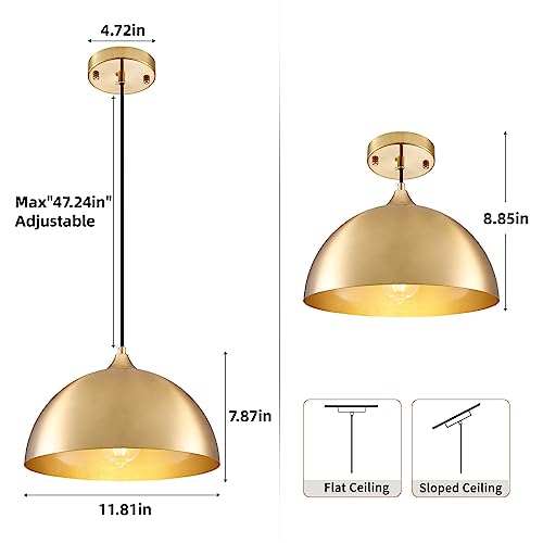 Gold Industrial Pendant Lights 2 Pack, 11.8inches