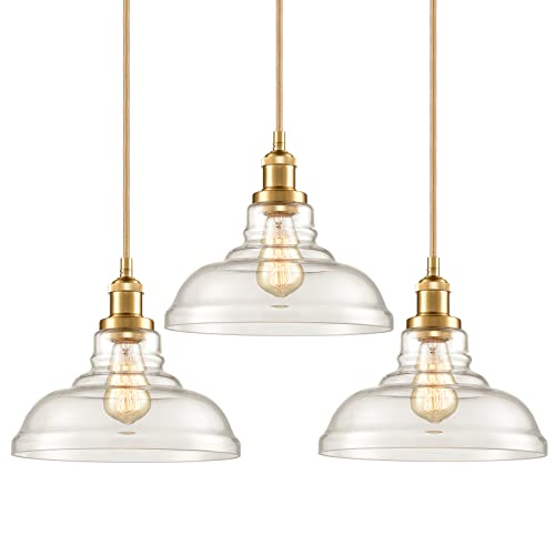 CLAXY Brass/Gold Glass Dome Pendant Light 3-Pack