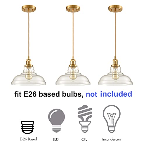 CLAXY Brass/Gold Glass Dome Pendant Light 3-Pack