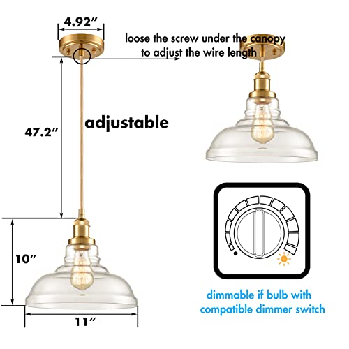 CLAXY Brass/Gold Glass Dome Pendant Light 3-Pack