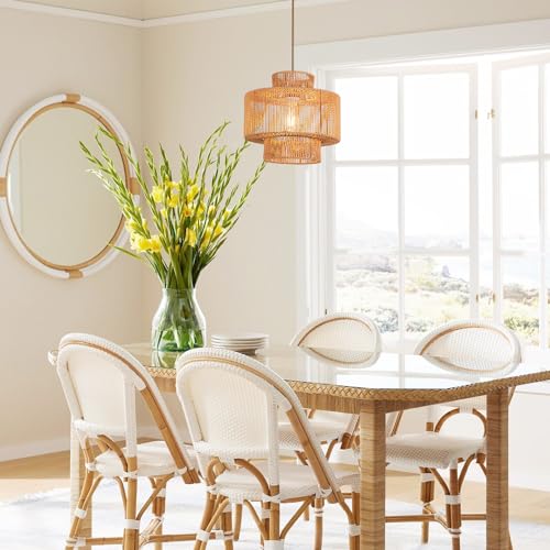 Boho Woven Rattan Pendant Light for Kitchen Island