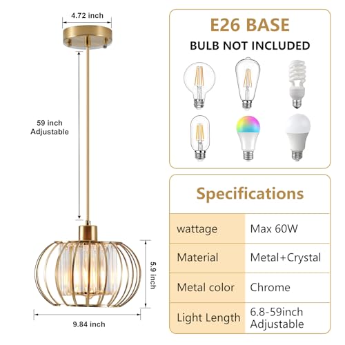 Gold Crystal Pendant Light Fixture for Kitchen Island