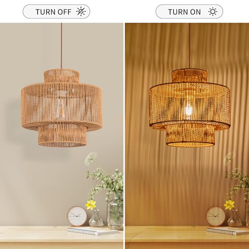 Boho Woven Rattan Pendant Light for Kitchen Island