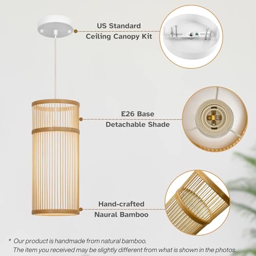 Natural Bamboo Mini Pendant Light for Bedroom Decor
