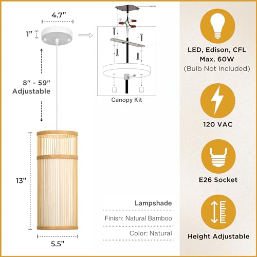 Natural Bamboo Mini Pendant Light for Bedroom Decor