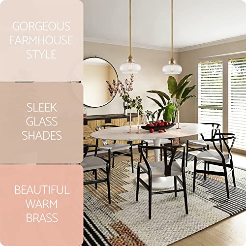 9" Modern Industrial Pendant Light, Clear Glass, Warm Brass