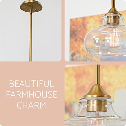 9" Modern Industrial Pendant Light, Clear Glass, Warm Brass