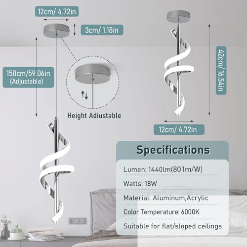 Modern Spiral LED Pendant Light for Kitchen Island