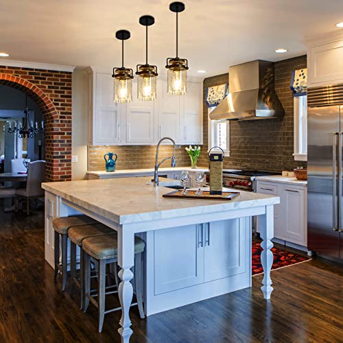 Industrial Pendant Light with Seeded Glass Shade, Black