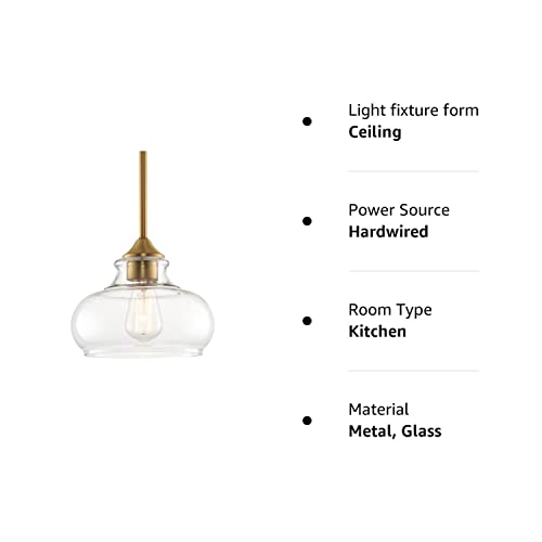 9" Modern Industrial Pendant Light, Clear Glass, Warm Brass