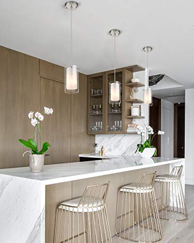 Glass Pendant Light Fixture, Adjustable Height, Brushed Nickel