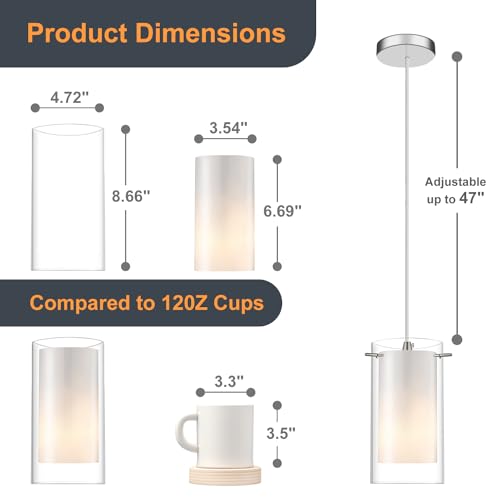Glass Pendant Light Fixture, Adjustable Height, Brushed Nickel