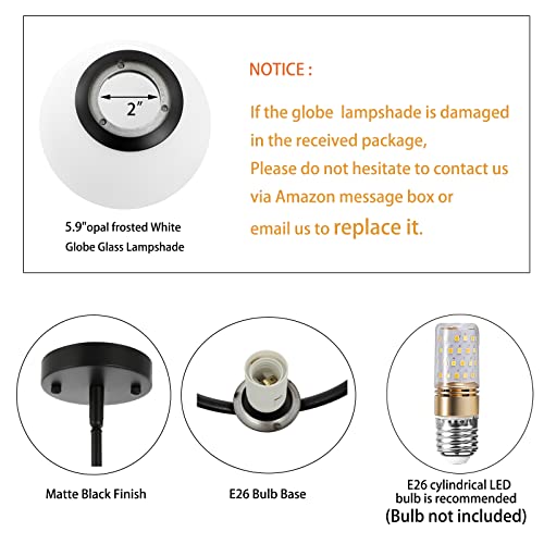 Modern Globe Pendant Light Chandelier - 1-Light (2 Pack)