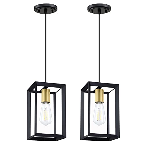 Set of 2 Black Lantern Cage Pendant Lights