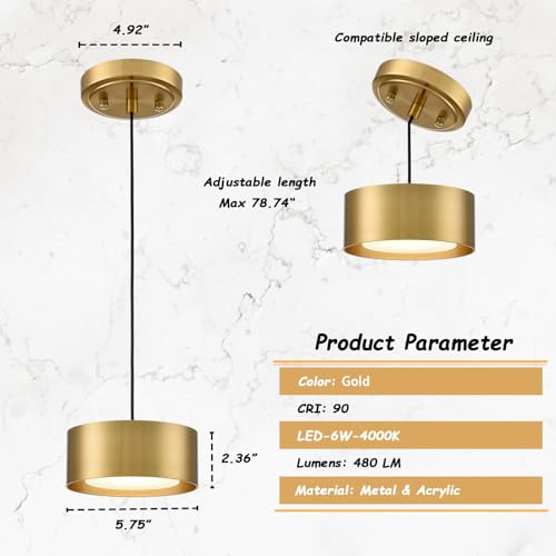 AXILAND LED Gold Mini Pendant Lights for Kitchen
