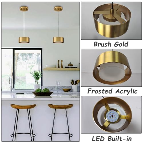 AXILAND LED Gold Mini Pendant Lights for Kitchen