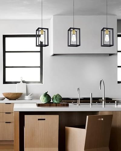 Set of 2 Black Lantern Cage Pendant Lights
