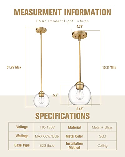 Modern 7" Gold Globe Pendant Light for Home