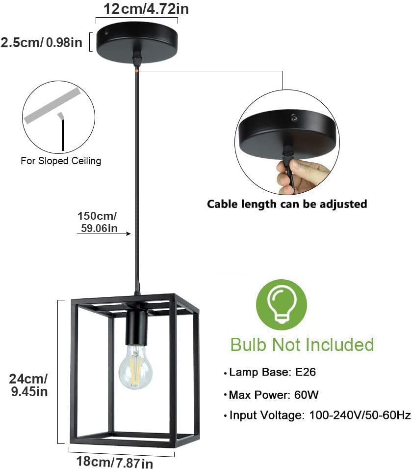 Depuley Rustic Black Lantern Pendant Light - Rectangle