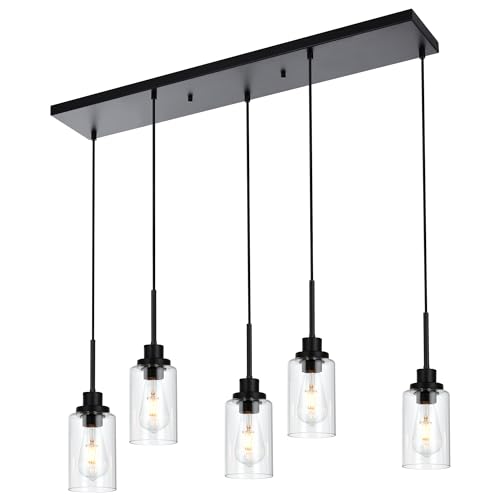 Black Pendant Lights for Kitchen Island, 5-Light Chandeliers