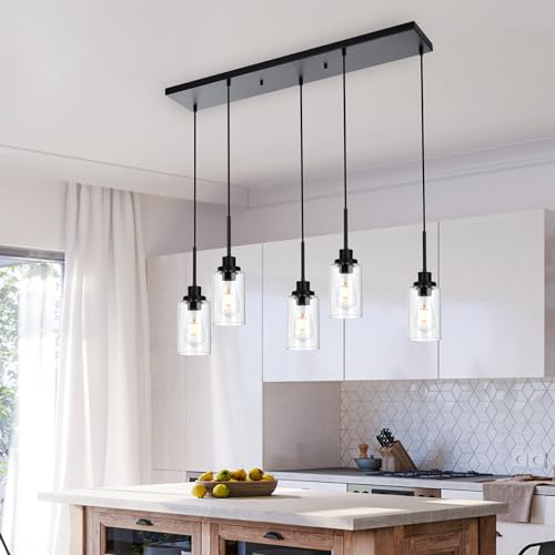 Black Pendant Lights for Kitchen Island, 5-Light Chandeliers