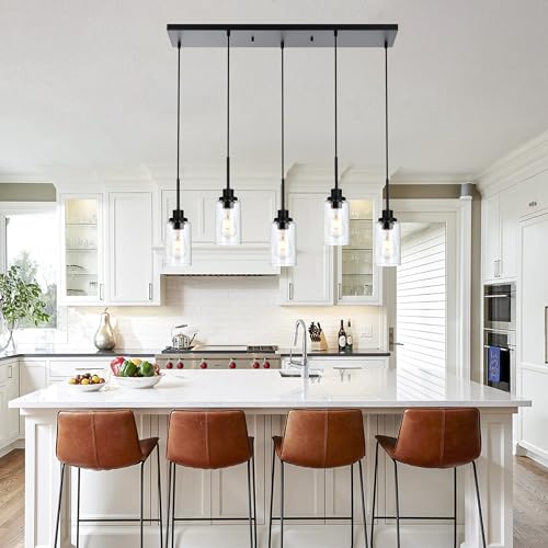 Black Pendant Lights for Kitchen Island, 5-Light Chandeliers