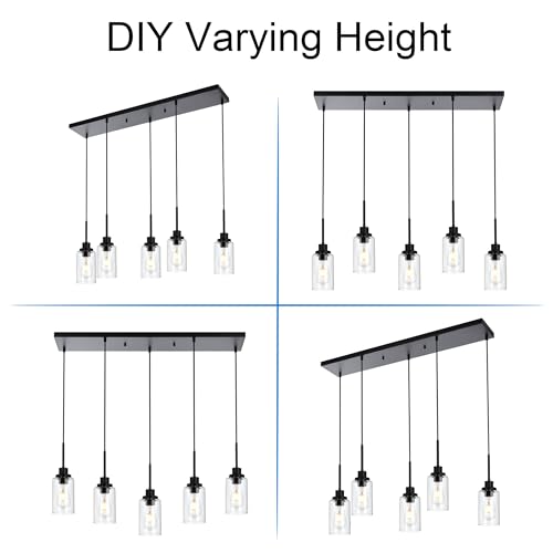 Black Pendant Lights for Kitchen Island, 5-Light Chandeliers
