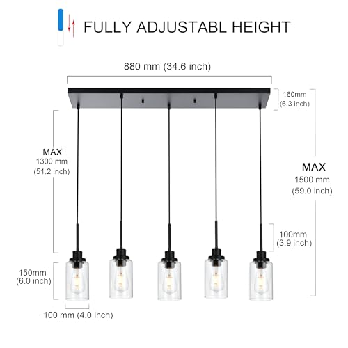 Black Pendant Lights for Kitchen Island, 5-Light Chandeliers