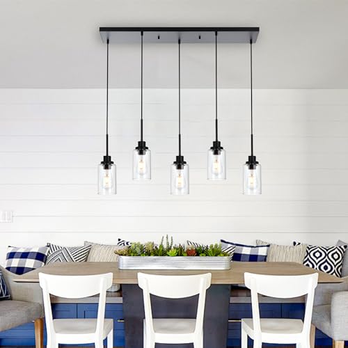 Black Pendant Lights for Kitchen Island, 5-Light Chandeliers