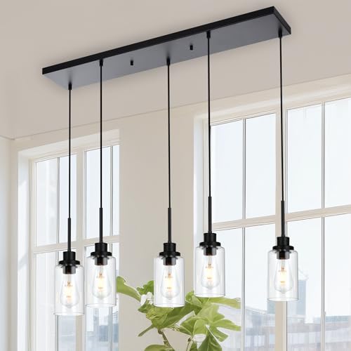 Black Pendant Lights for Kitchen Island, 5-Light Chandeliers