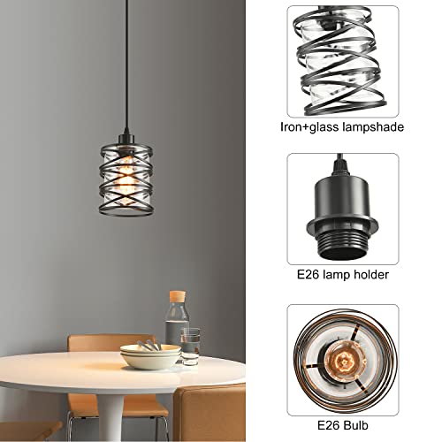 Black Spiral Cage Pendant Lights 2 Pack with Clear Glass Shade