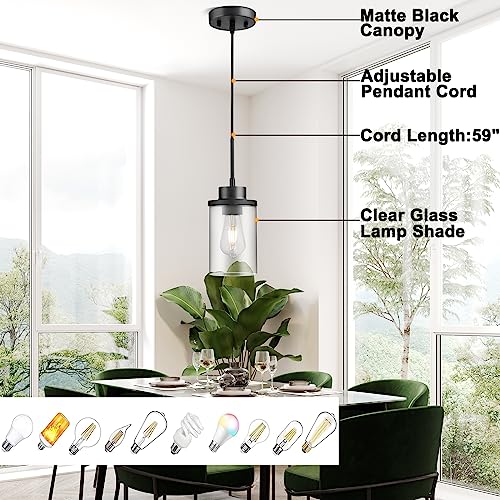 Black Farmhouse Glass Pendant Light for Kitchen Island