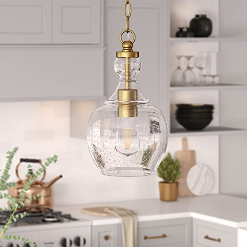 Henn&Hart 7" Pendant Light in Brass/Seeded Glass