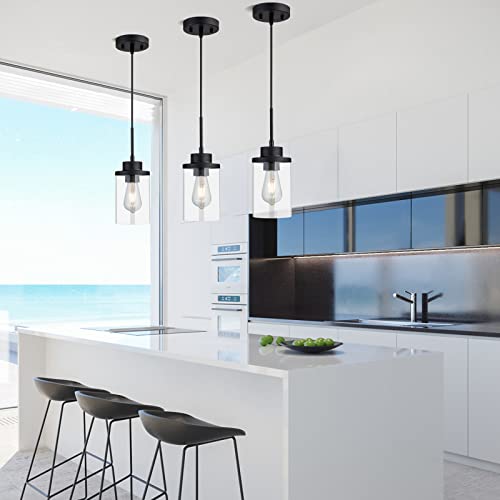 Black Farmhouse Glass Pendant Light for Kitchen Island