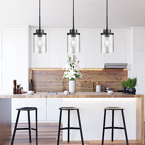 Black Farmhouse Glass Pendant Light for Kitchen Island