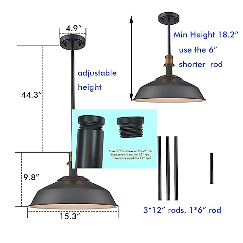 CLAXY Farmhouse Pendant Lighting Matte Black Barn Hanging