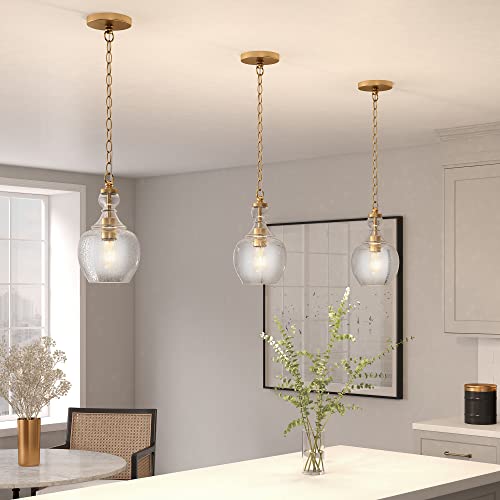 Henn&Hart 7" Pendant Light in Brass/Seeded Glass