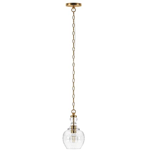Henn&Hart 7" Pendant Light in Brass/Seeded Glass