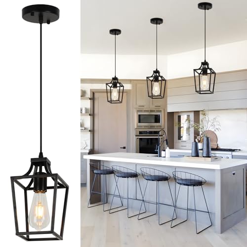 Adjustable Black Lantern Pendant Light for Kitchen Island