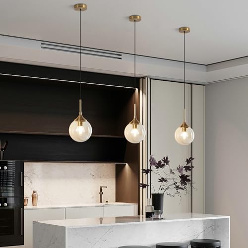 Mid Century Modern Gold Glass Globe Pendant Light