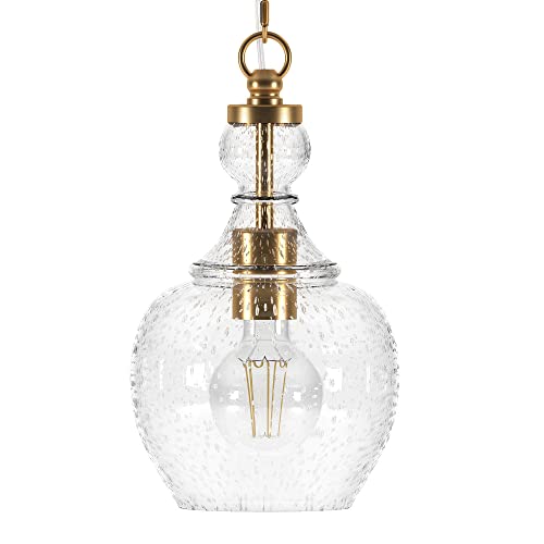 Henn&Hart 7" Pendant Light in Brass/Seeded Glass