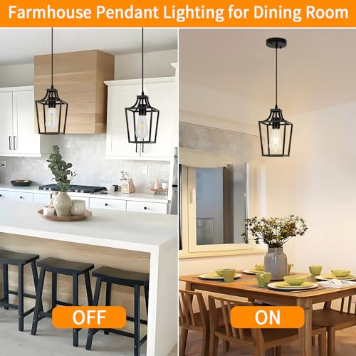 Adjustable Black Lantern Pendant Light for Kitchen Island
