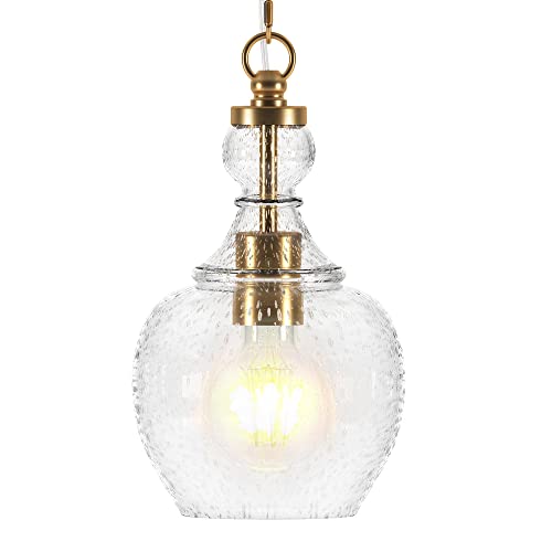 Henn&Hart 7" Pendant Light in Brass/Seeded Glass