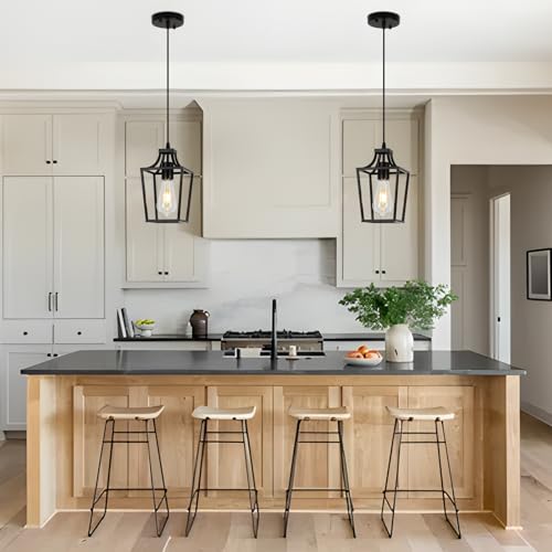 Adjustable Black Lantern Pendant Light for Kitchen Island