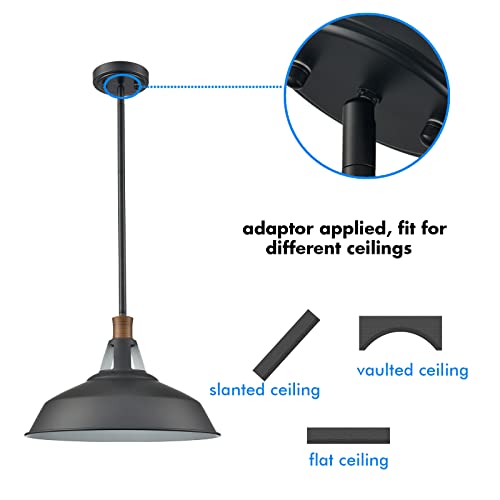 CLAXY Farmhouse Pendant Lighting Matte Black Barn Hanging
