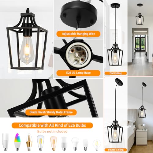 Adjustable Black Lantern Pendant Light for Kitchen Island