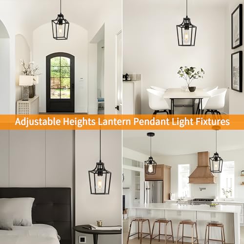 Adjustable Black Lantern Pendant Light for Kitchen Island